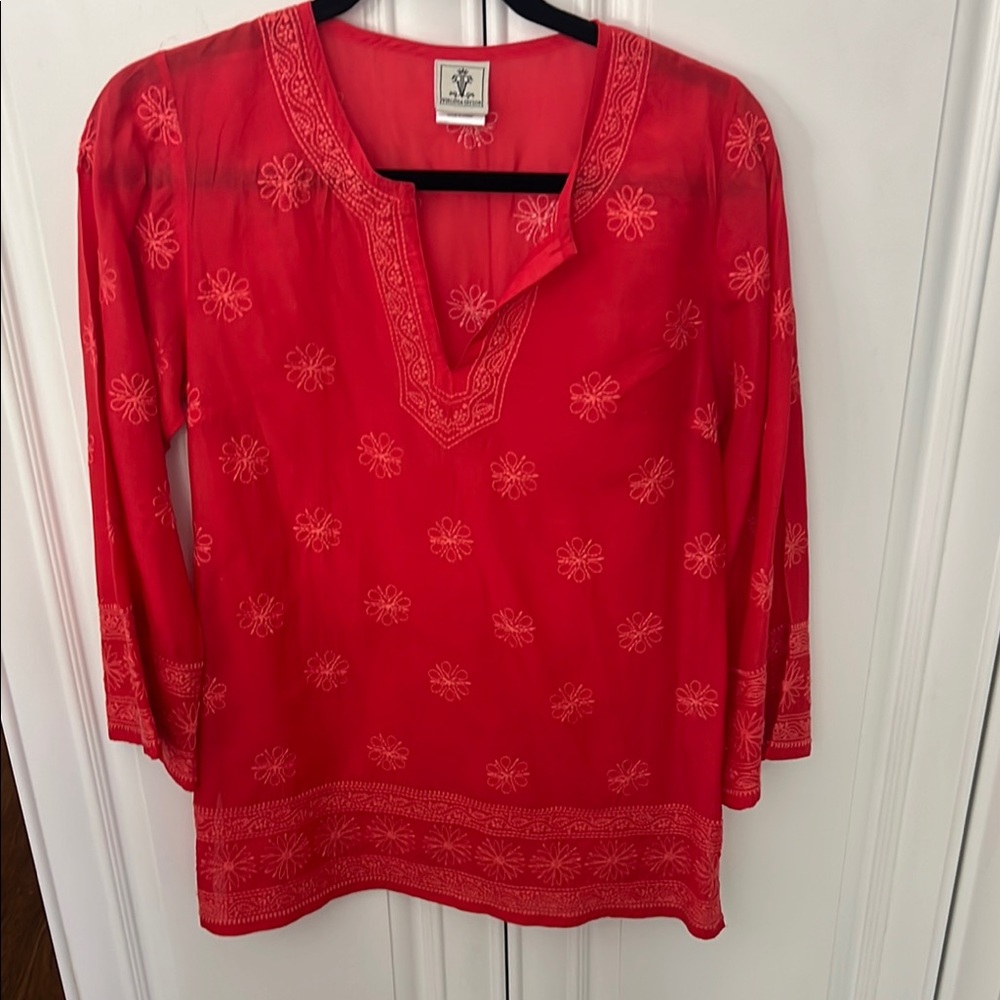Red 3/4 Sleeve Relaxed Tunic
